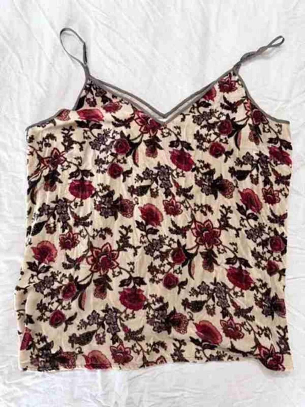 Cream Floral Cami with Red Roses